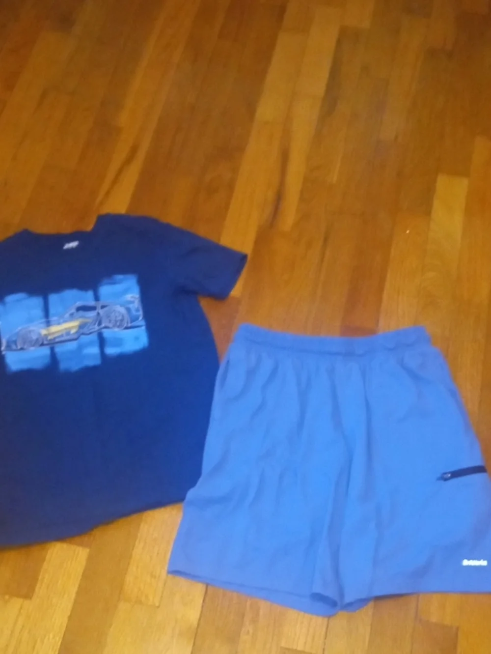 Blue Graphic Tee and Light Blue Athletic Shorts boys XL